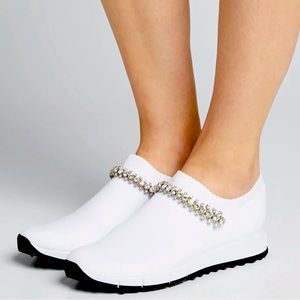 Jimmy Choo Verona White Crystal Embellished Sneakers, Size 5, Pre-Loved with box